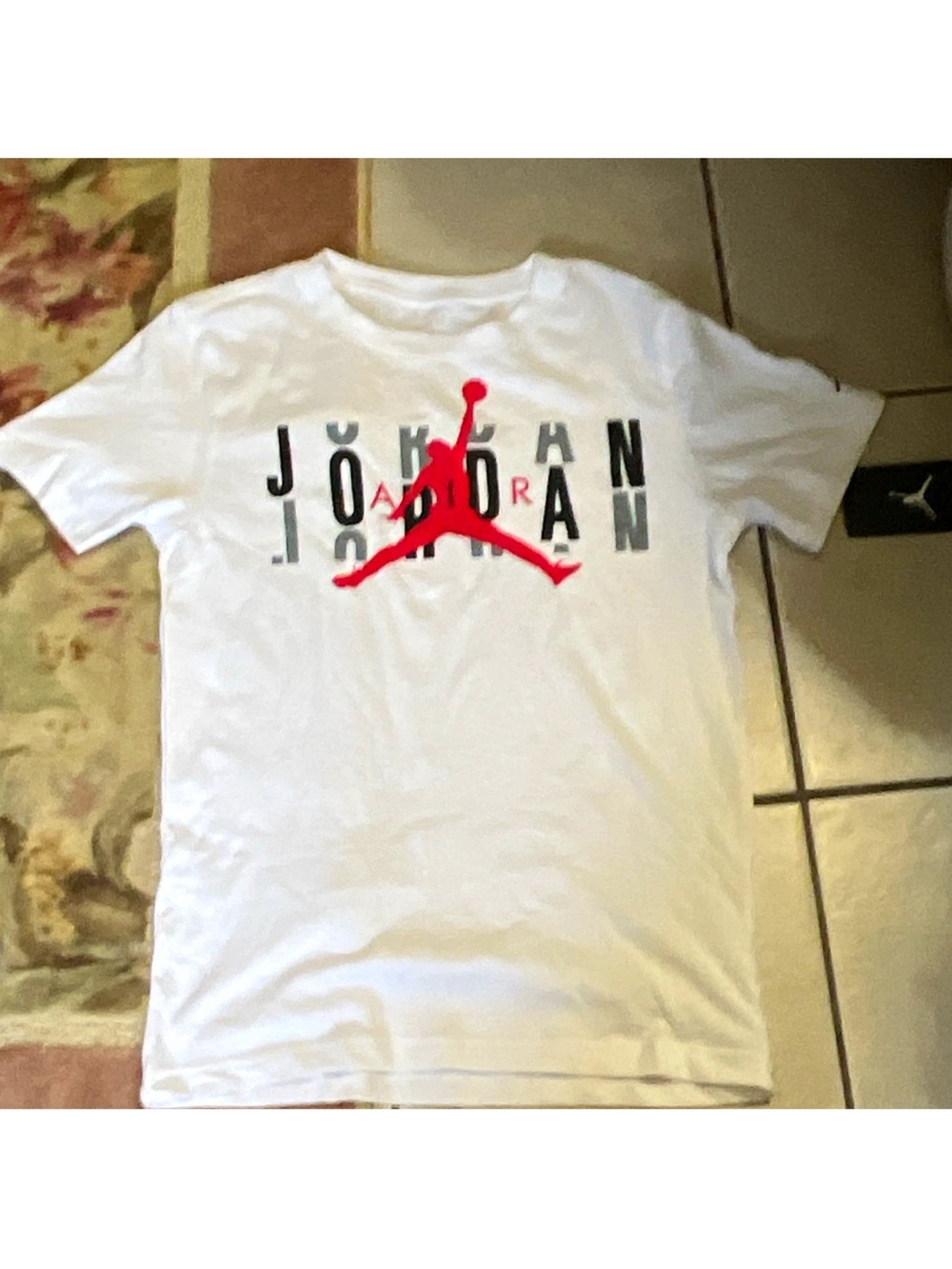 Jordan White Short-Sleeve Tee with Red Jumpman